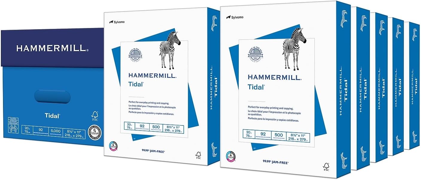 Hammermill Printer Paper, Tidal 20 lb Copy Paper, 8.5 x 11 - 10 Ream (5,000 Sheets) - 92 Bright, Made in the USA, 162008C 10 Ream | 5000 Sheet Letter (8.5x11)