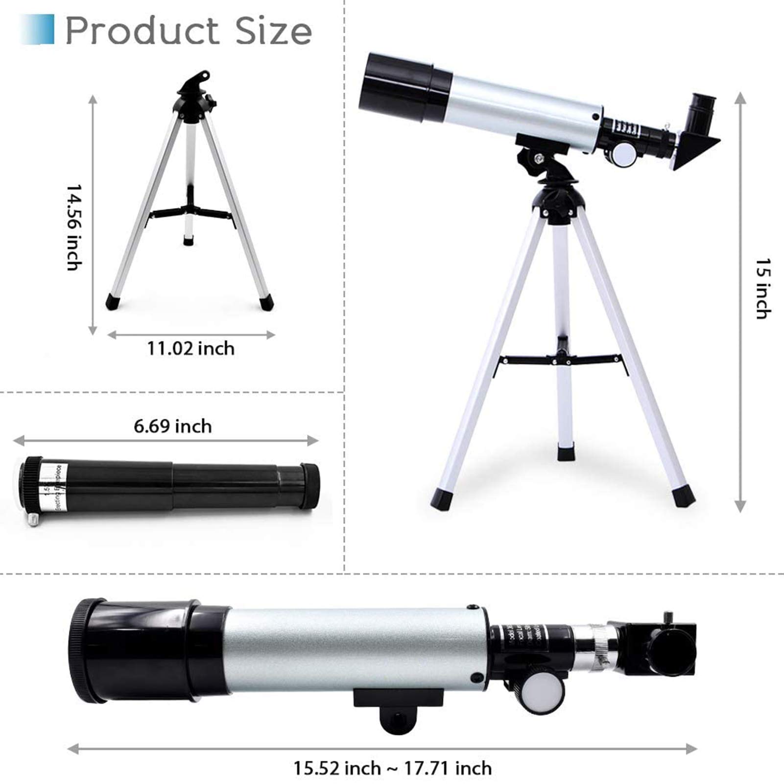 Teleskop astronomiczny dla dzieci dla początkujących astronomii, teleskopy optyczne refraktorowe 360X50mm dla dzieci początkujący luneta monokularowa na zewnątrz