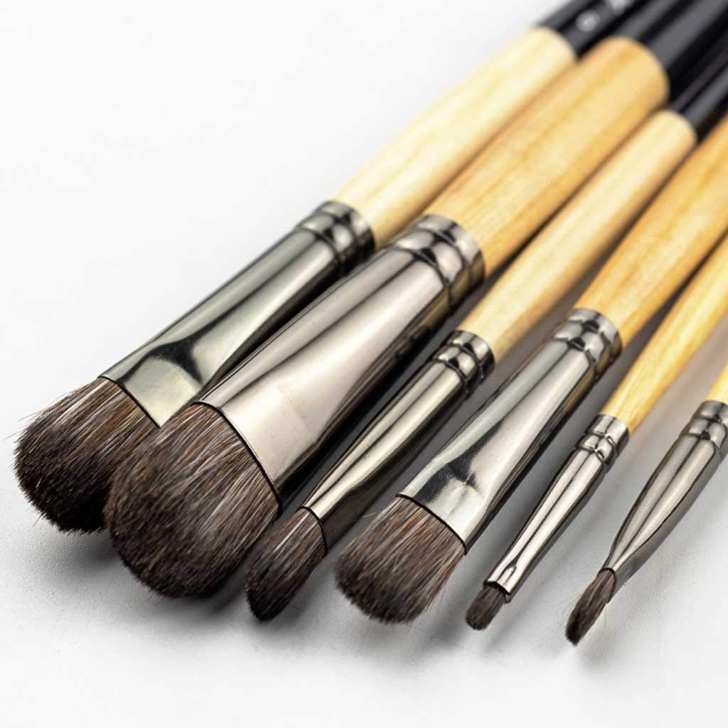 Pennello Artistico da 6 Pezzi, Set di pennelli artistici con setole morbide in Pelo di Scoiattolo, per Pittura ad Olio ad Acquerello, pennelli per Acquerello a