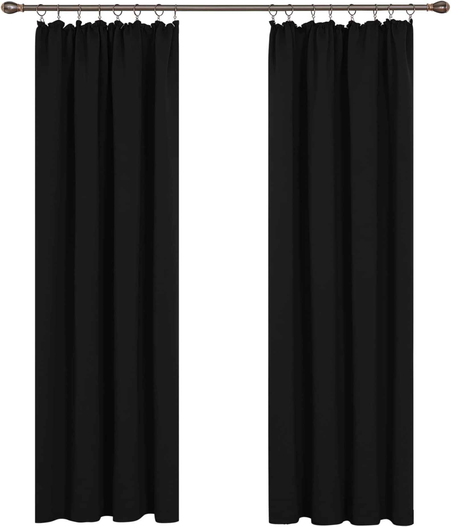 DeconovoBedroom Pencil Pleat Blackout Curtains, Thermal Insulated Tape Top Curtains for Living Room, 46 x 90 Inch, Black, 2 Panels
