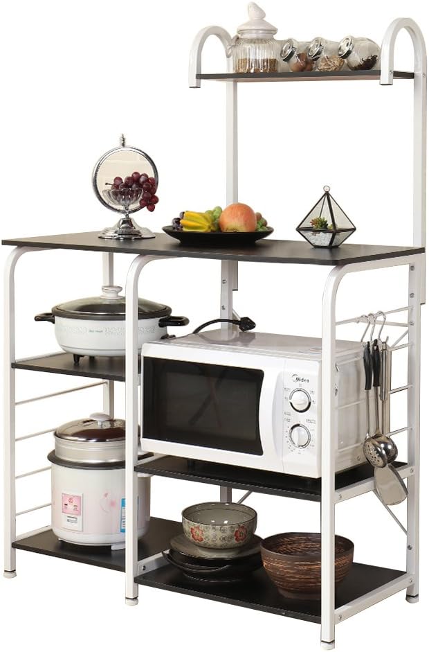 SogesPower Kitchen Baker's Rack 3-Tier+4-Tier Microwave Stand Storage Rack,Kitchen Utility Storage Shelf Organizer ,Multifunctional Storage Shelf is Suitable for Kitchen, Living Room（Black）