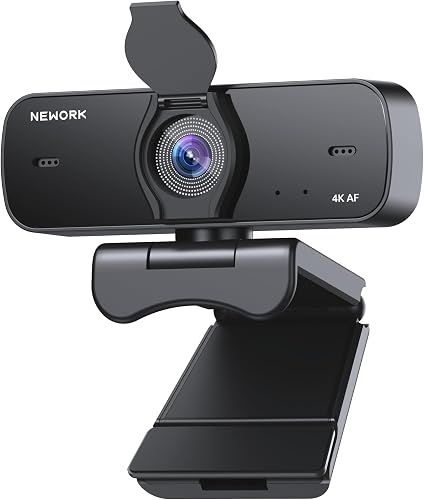 Cámara Web 4K Ultra HD para PC, Enfoque Automático, 2 Micrófonos con Cancelación de Ruido, Cobertura de Privacidad, USB Plug & Play, 77° FOV, Compatible con Zoom, Teams y Skype