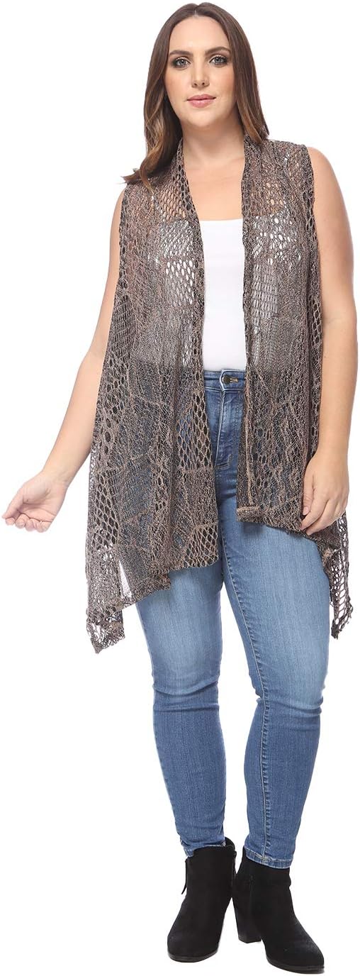 Anna-Kaci Women's Plus Size Bohemian Draped Open Front Crochet Bikini Cover Up Cardigan Vest