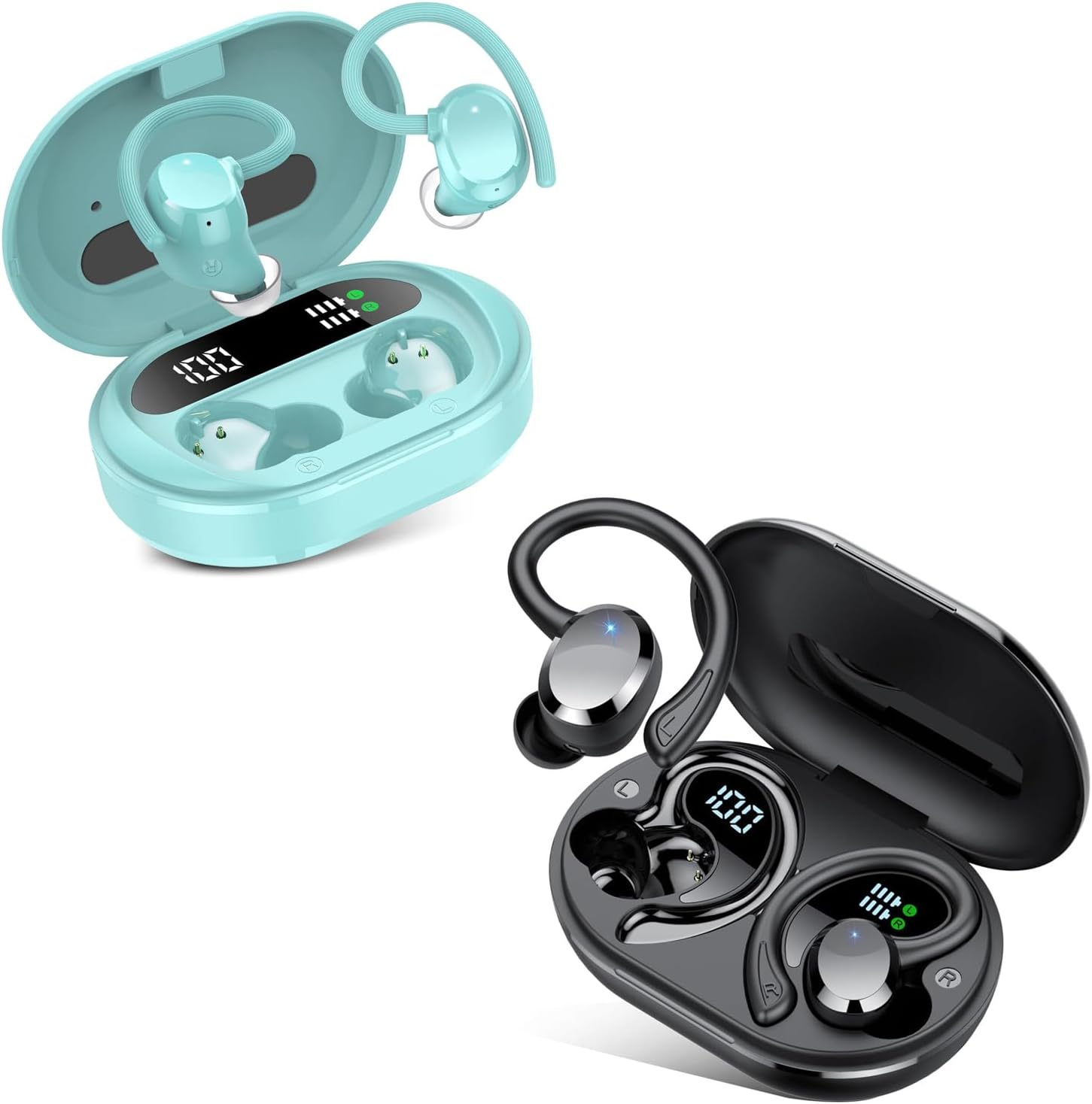 Wireless Earbuds, 2025 New Bluetooth 5.4 Headphones Sport Earphones with 68Hrs Playtime LED Display ENC Noise Cancelling Mic, IPX7 Waterproof Over Ear Ear Buds with Hook for Workout/Running
