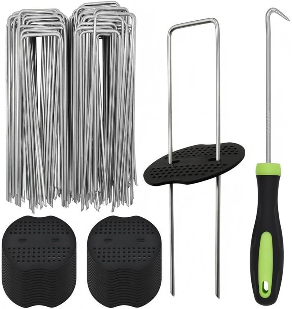 50-Piece Galvanized Garden Ground Nail Set (With Buffer Washers), Suitable for Artificial Turf, Weed Control Fabric, Tents, Multi-Functional Windproof Fixed Nails