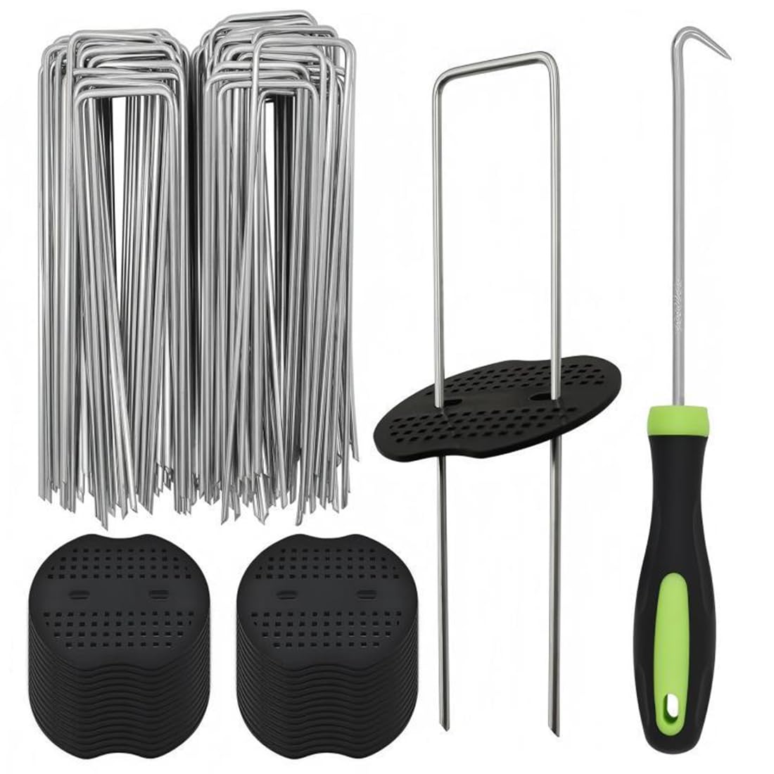 50-Piece Galvanized Garden Ground Nail Set (With Buffer Washers), Suitable for Artificial Turf, Weed Control Fabric, Tents, Multi-Functional Windproof Fixed Nails