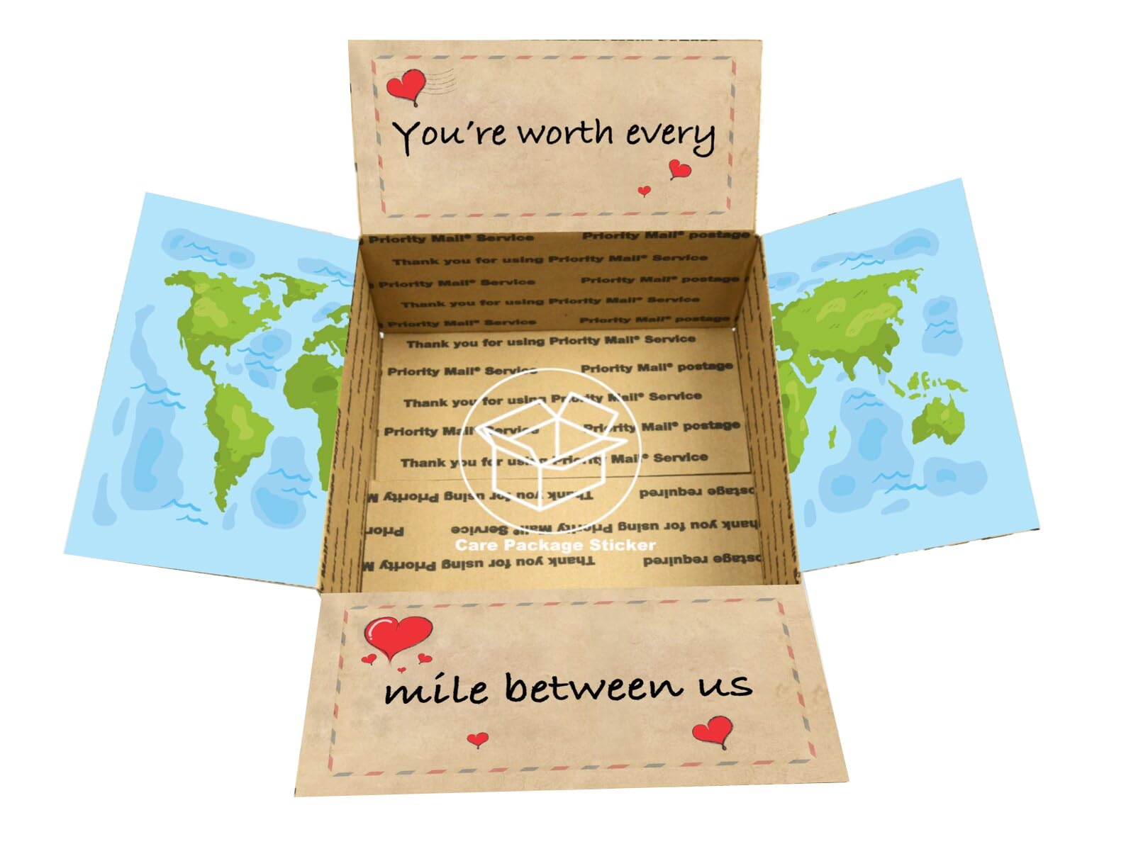Long Distance Relationship Care Package Stickers Gift Box for Military Deployment - World