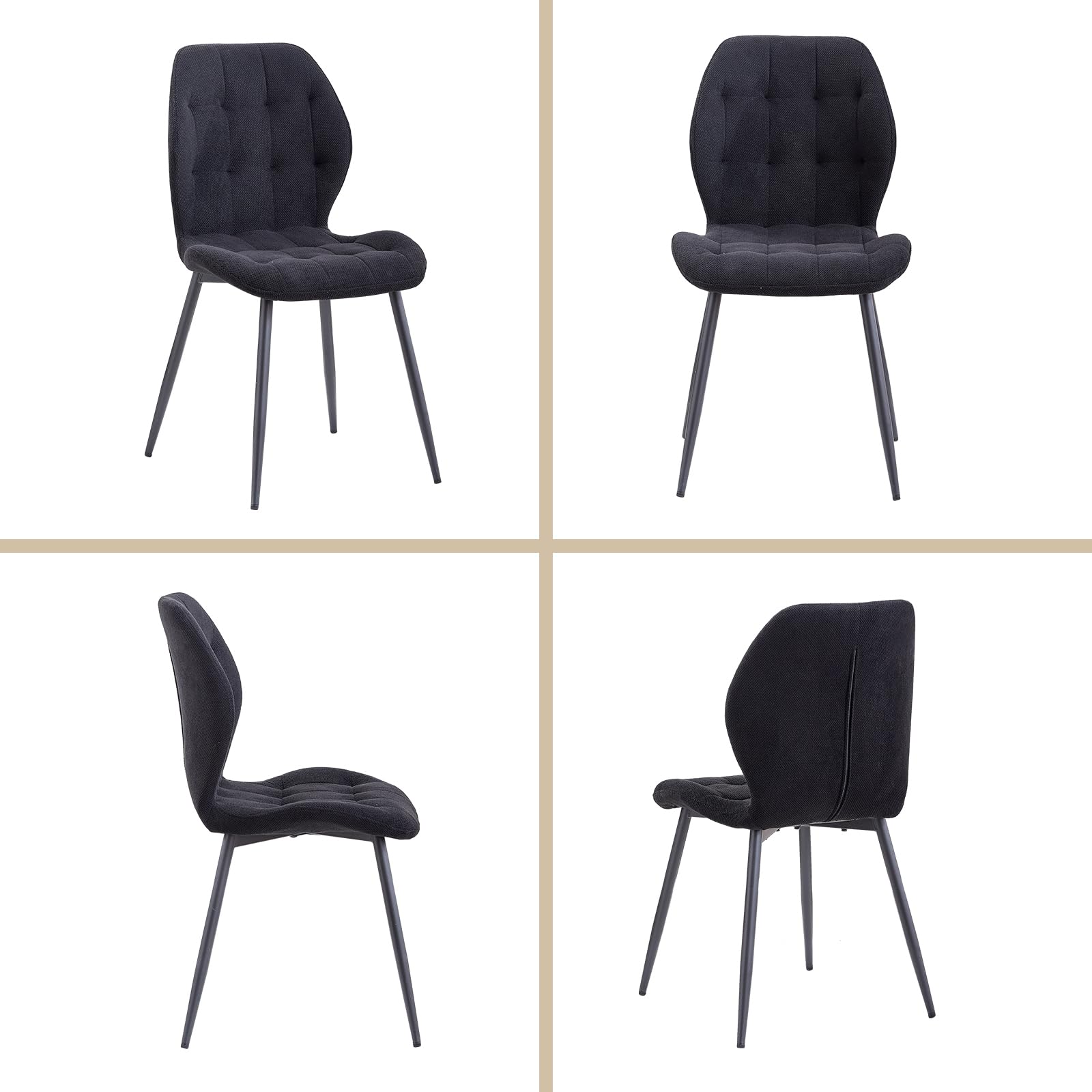 Set da Pranzo: Tavolo Rettangolare da 140 cm con 4 Sedie Imbottite, Ideale per Sale da Pranzo, Cucine e Soggiorni — Marrone Scuro + Nero