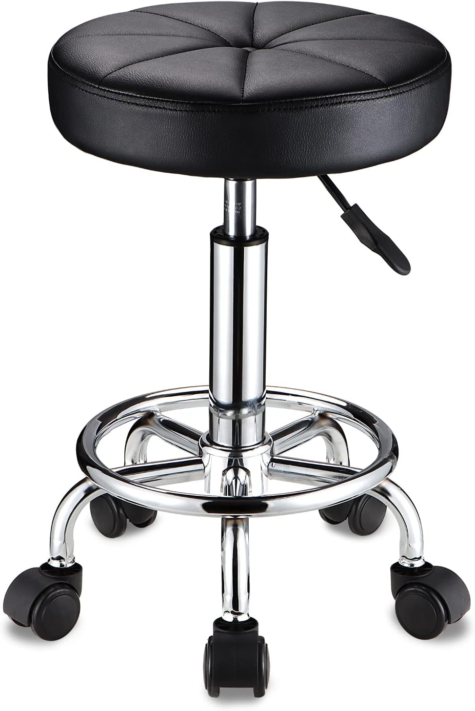 HMTOT Round Rolling Stool with Wheels Height Adjustable Swivel Stool Chair for Spa Salon Massage Black