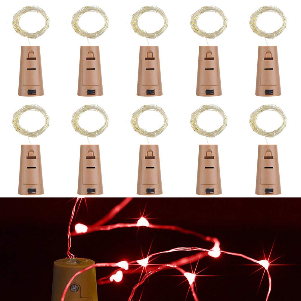 Wine Bottle Lights with Cork,RcStarry 3.3Ft/1M 10 LEDs Cork Lights for Bottle 10 Pack,Silver Wire Bottle Lights for DIY, Party, Decor, Christmas, Halloween,Wedding(Red)