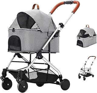 Carrinhos de cachorro Carrinho de cachorro para cães médios Fácil de dobrar com uma mão sem zíper Entrada Premium Carrinho de estimação Carrinho de bebê Carrinho de bebê para gatos com destacável (cinza claro)