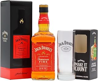 Jack Daniels Tennessee Fire Whiskey Liqueur 70cl 35 ABV Includes Highball Glass