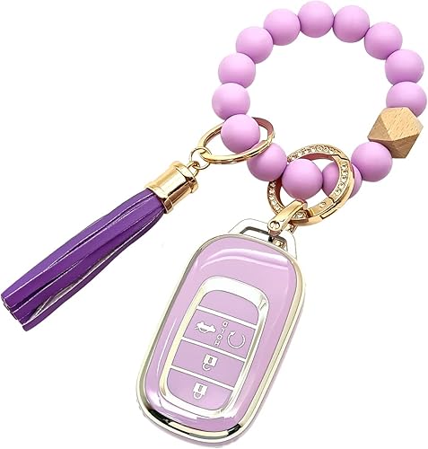 RFSRZ Funda para llavero Honda Civic, con cuentas moradas, compatible con llave inteligente Honda Civic CR-V XR-V 2022 2023 (para Honda C4)