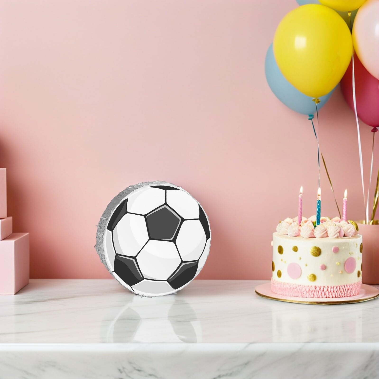 ORFOFE Piñata con Material Resistente de Fútbol para Cumpleaños Infantil y Diseño Colorido Incluye Palo y Venda para Fiesta Escolar y Ambientación Deportiva