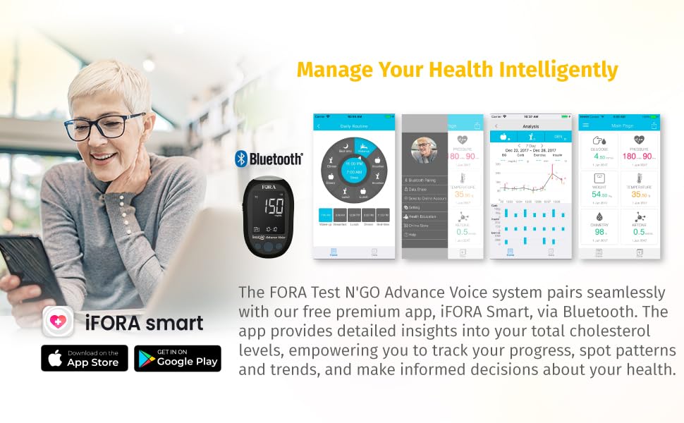 FORA Test N’GO Advance Voice Cholesterol Kit – 10 Total Cholesterol Strips + 10 Lancets | Bluetooth Meter (Optional App Sync) & Voice Guidance - Image 6