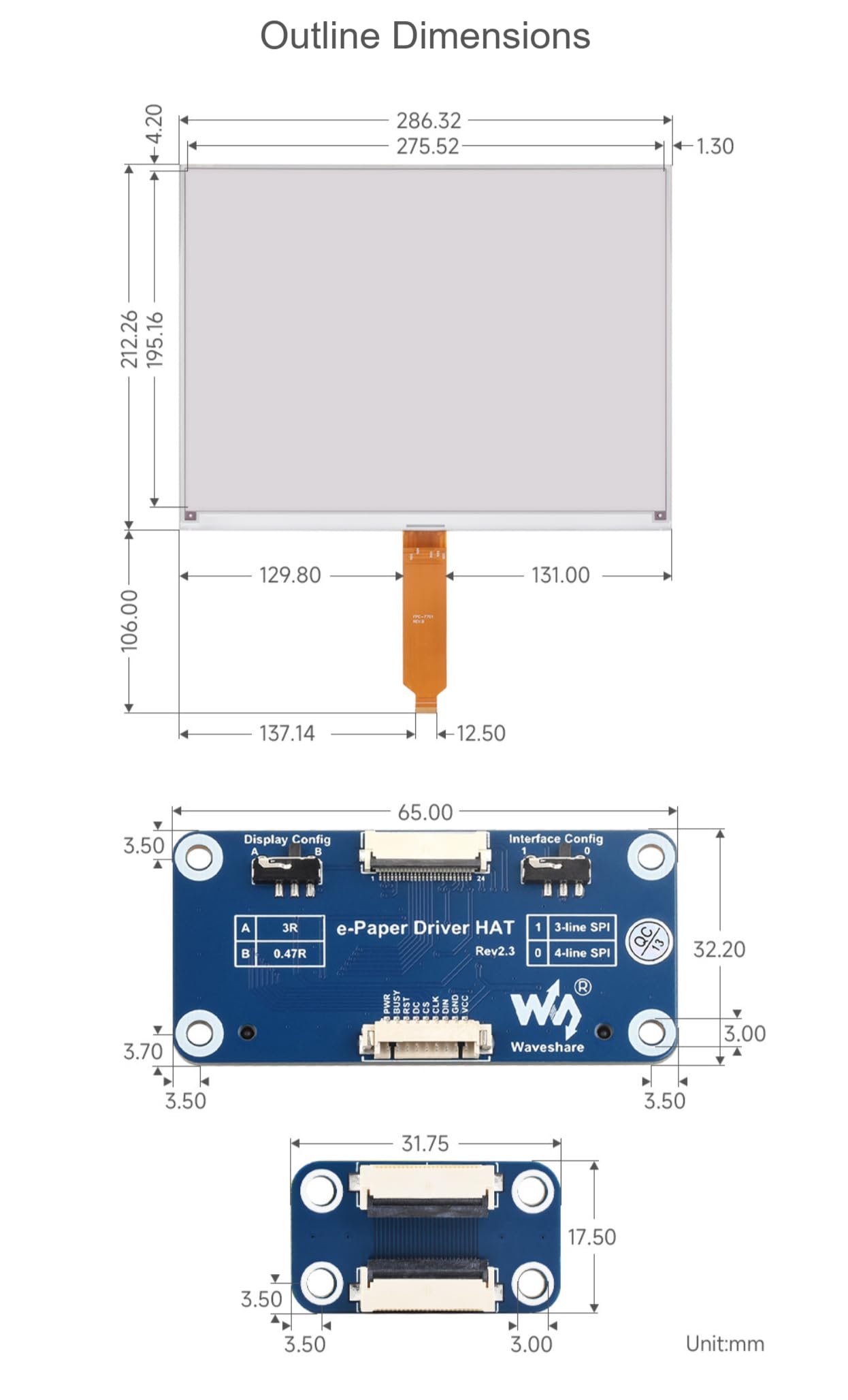 TUOPUONE Wyświetlacz e-papieru 33.8 cm (B) wyświetlacz E-Ink 960 × 680 pikseli czerwony/czarny/biały komunikacja SPI częściowe wsparcie odświeżania w zestawie E-Paper Driver HAT