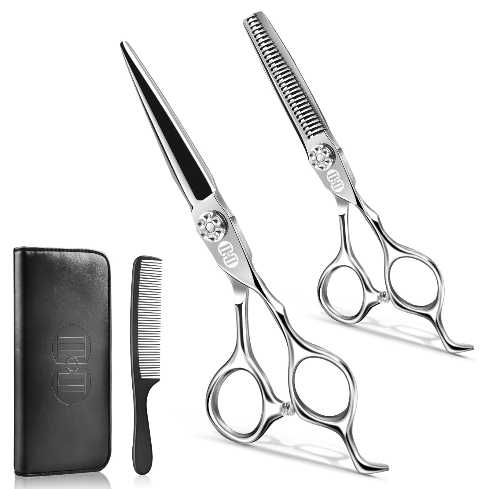 CIICII Professional Hair Cutting Scissors Shears Kit, 440C 6.7 Inch Barber Haircut Scissors Set (Hair Beard Trimming Haircutting Thinning Shears) for Hairdressing Stylist Hairdresser Salon Home