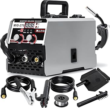 3 in 1 MIG Welder Inverter 270A DC MMA Gasless TIG ARC MIG Welding Machine 220V, 140 AMP MIG, with Welding Wire, Mask, Digital LED Dispaly