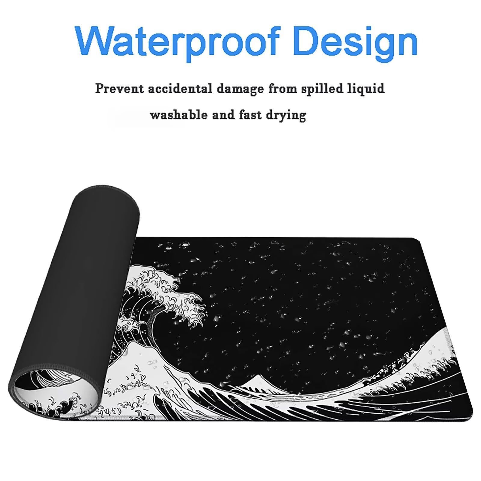 Tappetino Mouse Gaming, 1200x600mm Tappetino Mouse XXL nero 0c0-270 | Mouse Pad Grande, Ottimizzato per i Sensori da Gioco, Migliora Precisione e Velocità, per Mac e PC, onde