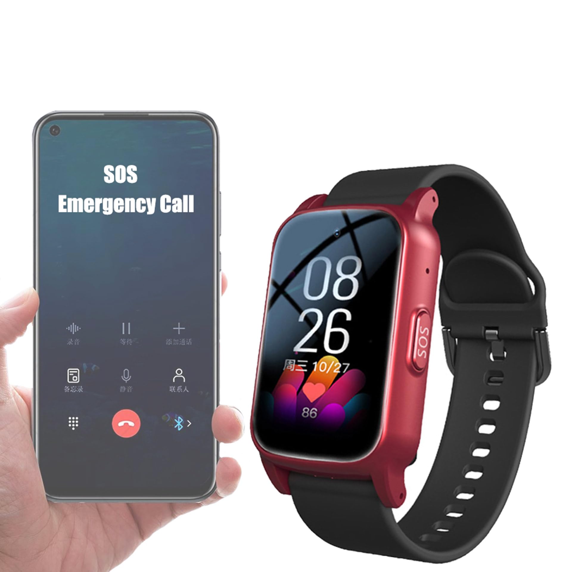 Montre Intelligente De Détection De Chute pour Personnes Âgées, Bracelet GPS pour Personnes Âgées avec SOS, Appel Vidéo HD, Appel Vocal HD Et Chargement Magnétique - Étanchéité IP67,Red