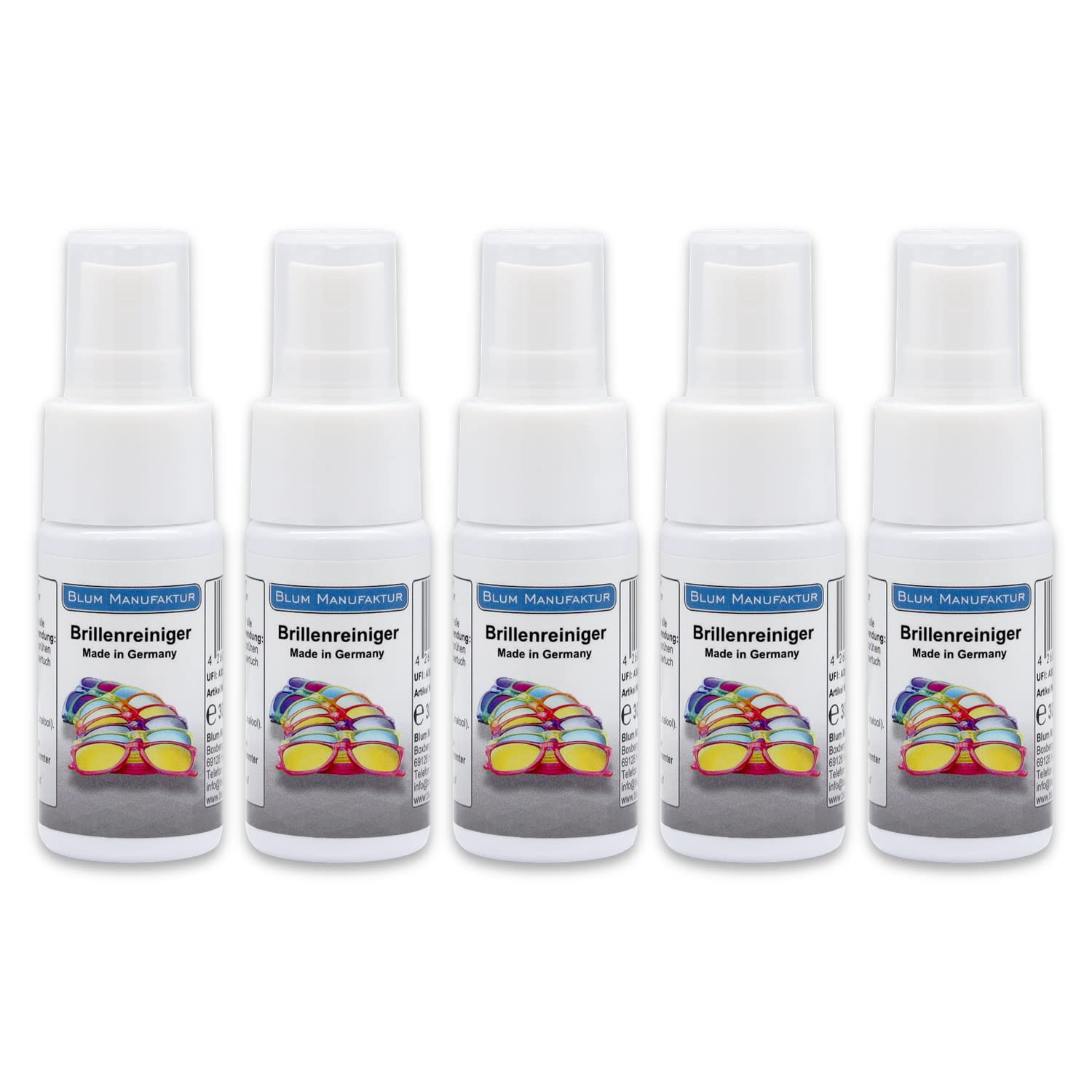 Blum Manufaktur - 5 limpiadores de gafas de 30 ml - Spray de limpieza rápida y completa.
