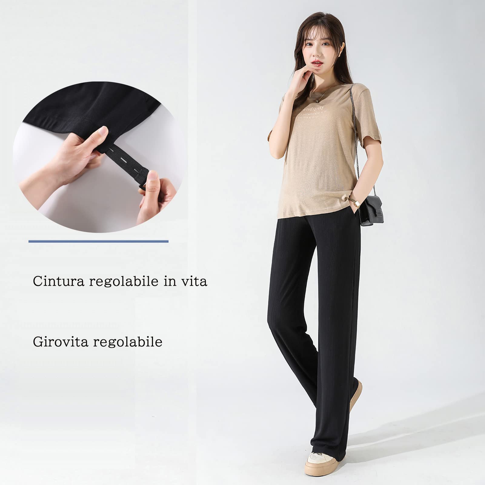 Pantalones de maternidad para mujer, pierna ancha, seda de hielo, frescos, cómodos, cintura elástica, ajustable, talla grande
