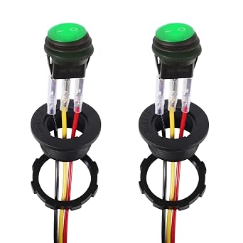2PCS Waterproof 12V Round Rocker Switch Waterproof with Shell Red LED Light ON Off SPST 3 Pin Rocker Switch with Wires for Automotive Car Truck Boat Green-2pcs