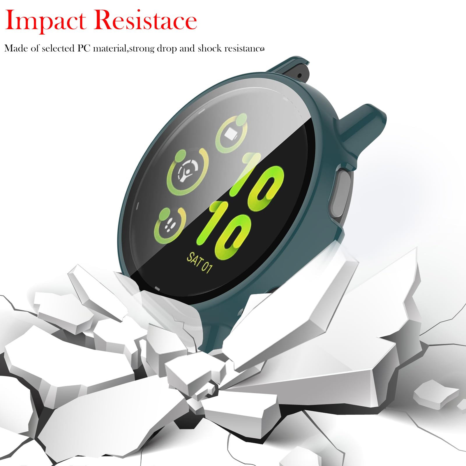 KZIOACSH Case with Screen Protector for Garmin Vivoactive 5,2 Pack Ultra Slim Full Coverage Hard PC Proctective Case Lightweight Shockproof Anti-Scratch Bumper Cover with Tempered Glass,Clear+Green - Image 2
