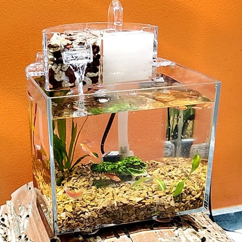 Acuario Mini Tablero de Escritorio de Tanques de Acuario for Peces pequeños Acuarios despejados Outlet de Cascada con Filtro de Bomba silencioso Algodón Pecera
