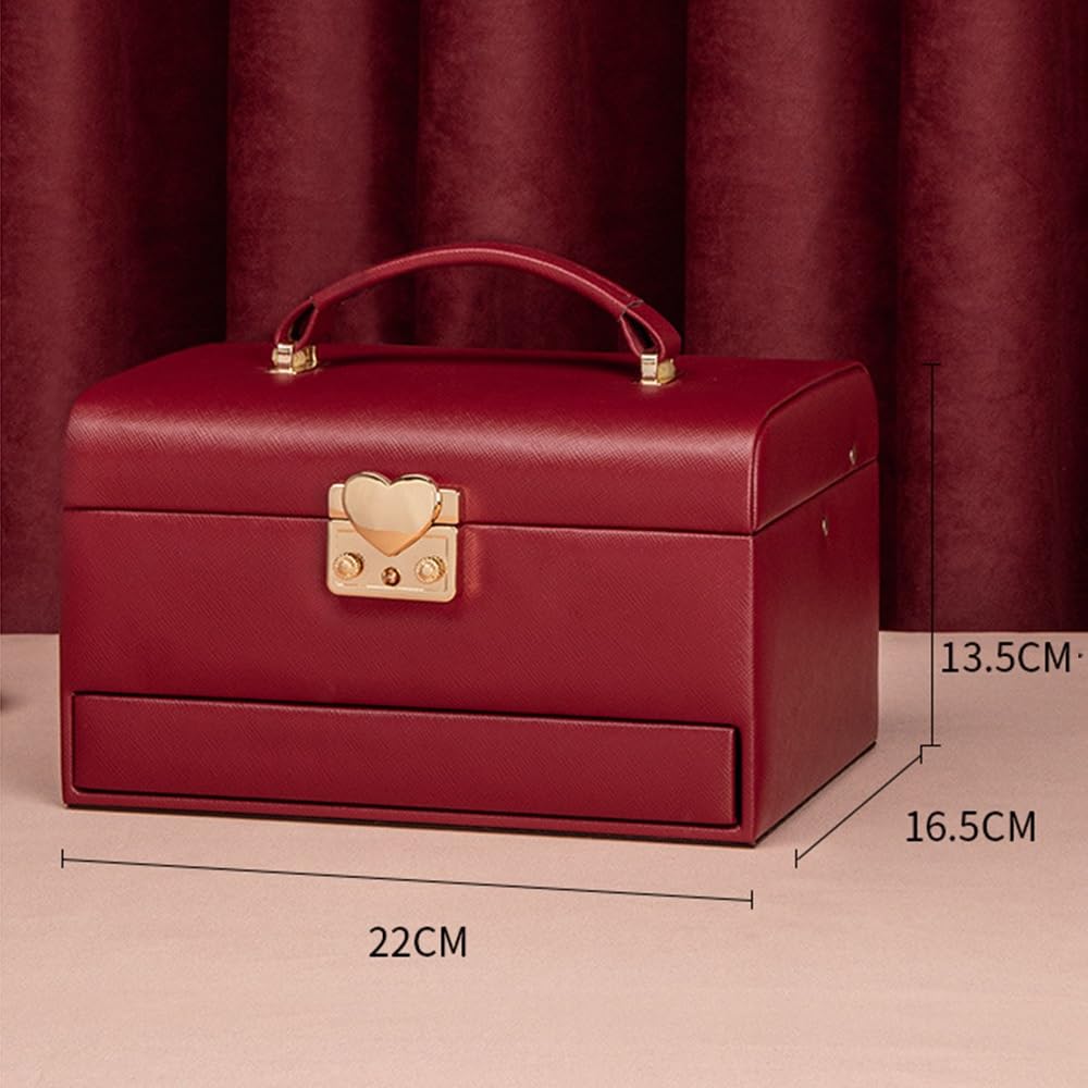 organizator biżuterii Skórzane pudełko na biżuterię z zamykanym lusterkiem i organizerem dla Vanity | Do akcesoriów(Purple)