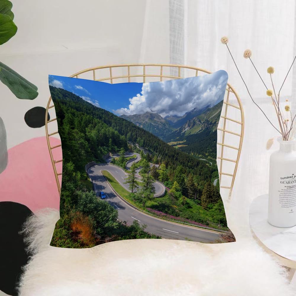HYOSXW Cushion Cover,Throw Pillow Case Home Decorative for Living Room Bedroom Sofa Chair 16X16 Inch,Outdoor, natural view of the Maloja Pass. Alps Switzerland Europe Mountains For,Pillowcase 40X40cm