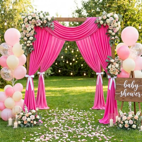 Image of SoarDream Polyester Fuchsia Backdrop Curtains - 5ft x 10ft 2 Panels Vibrant Wedding Party Photography Backdrop for Glamorous Events
