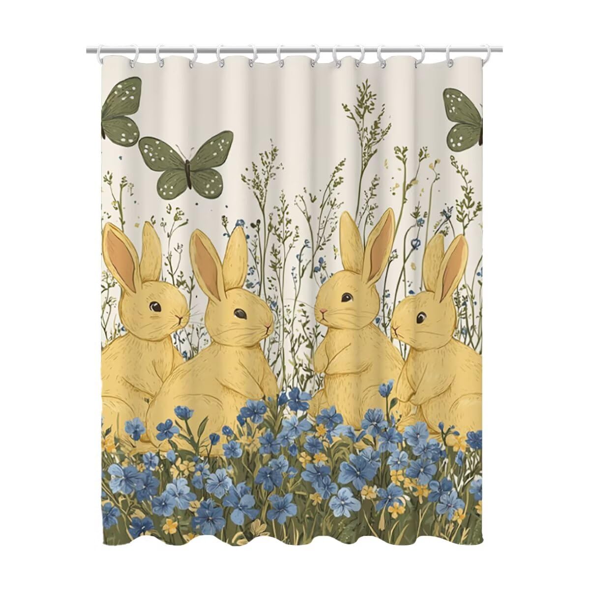 Rideau baignoire jaune à motif lapin pour créer un espace bain chaleureux