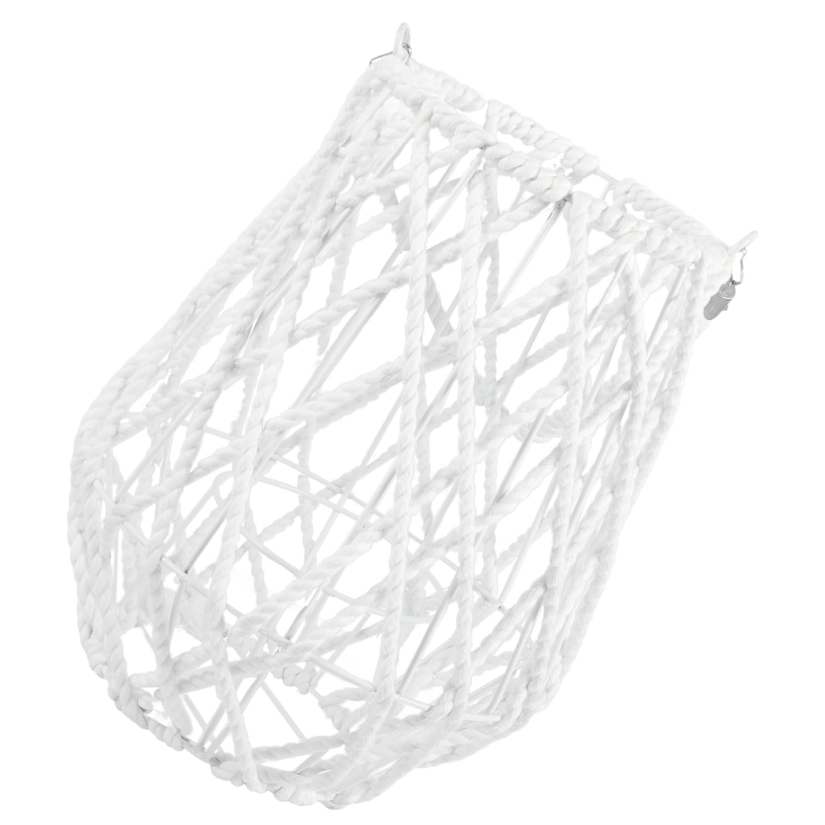 Candelabro de Linterna Tejida, Portavelas Geométrico de Hierro y Hilo de Algodón, Decoración para Jardín y Salón, Blanco