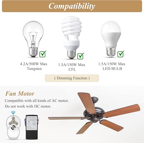 Miniatura 6 de Hunter - Kit de control remoto de ventilador de techo, universal para Hunter Harbor Breeze Hampton Bay, ventiladores de control de 3 velocidades con