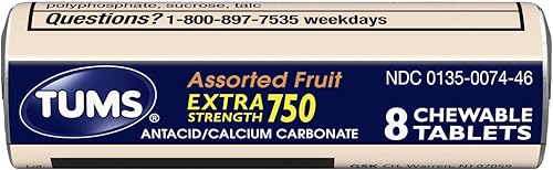 Tums Extra Strength 750, sabores surtidos de frutas