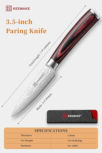 Miniatura 6 de KEEMAKE Cuchillo mondador de 3.5 pulgadas - Cuchillo de fruta ultra afilado de acero inoxidable con alto carbono, cuchillos pequeños de cocina para