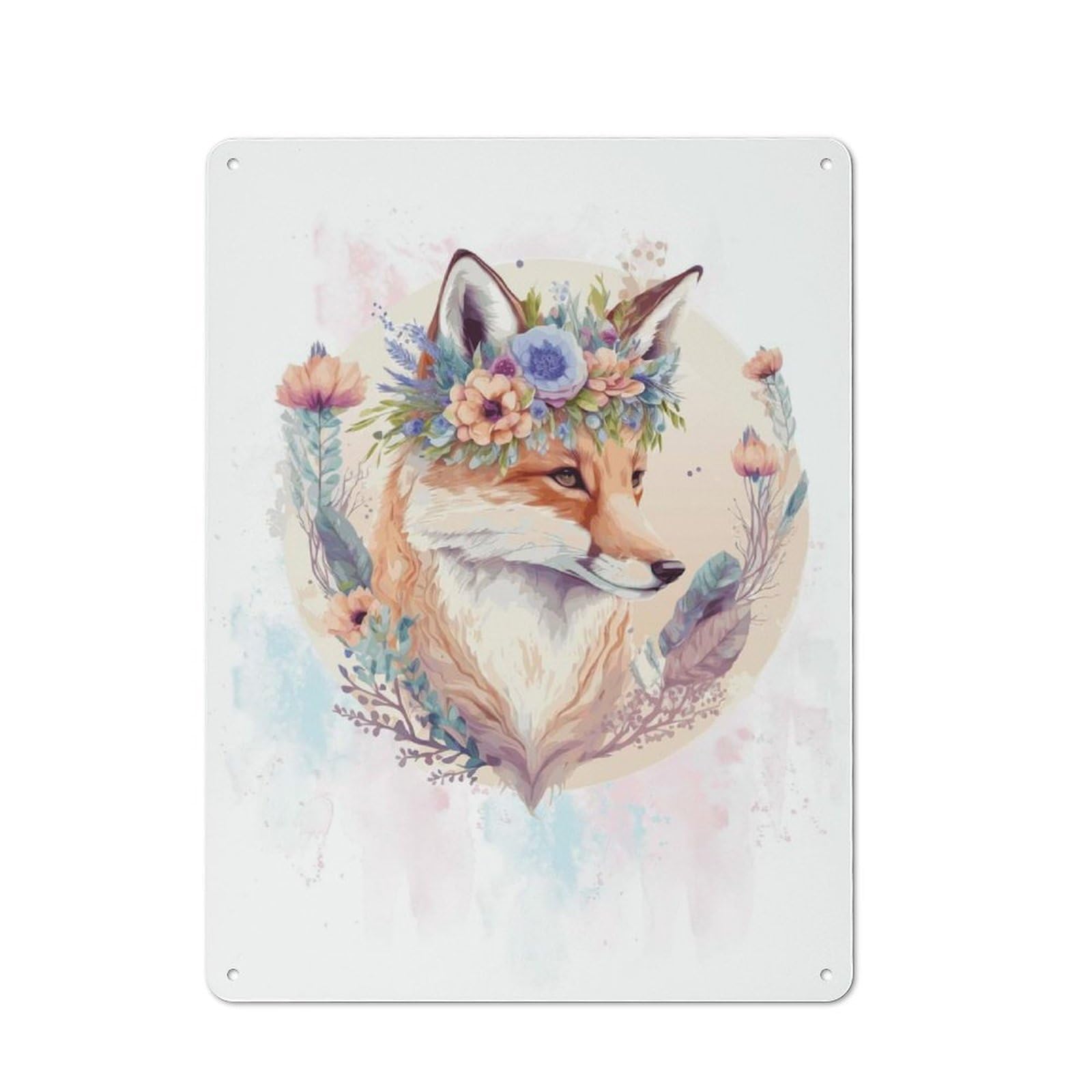 Vintage Metal Sign 40x30cm Featuring Floral Fox Cute Wildlife, Home Bar Decor for Cafe, Pub, Workshop Or Home Bar
