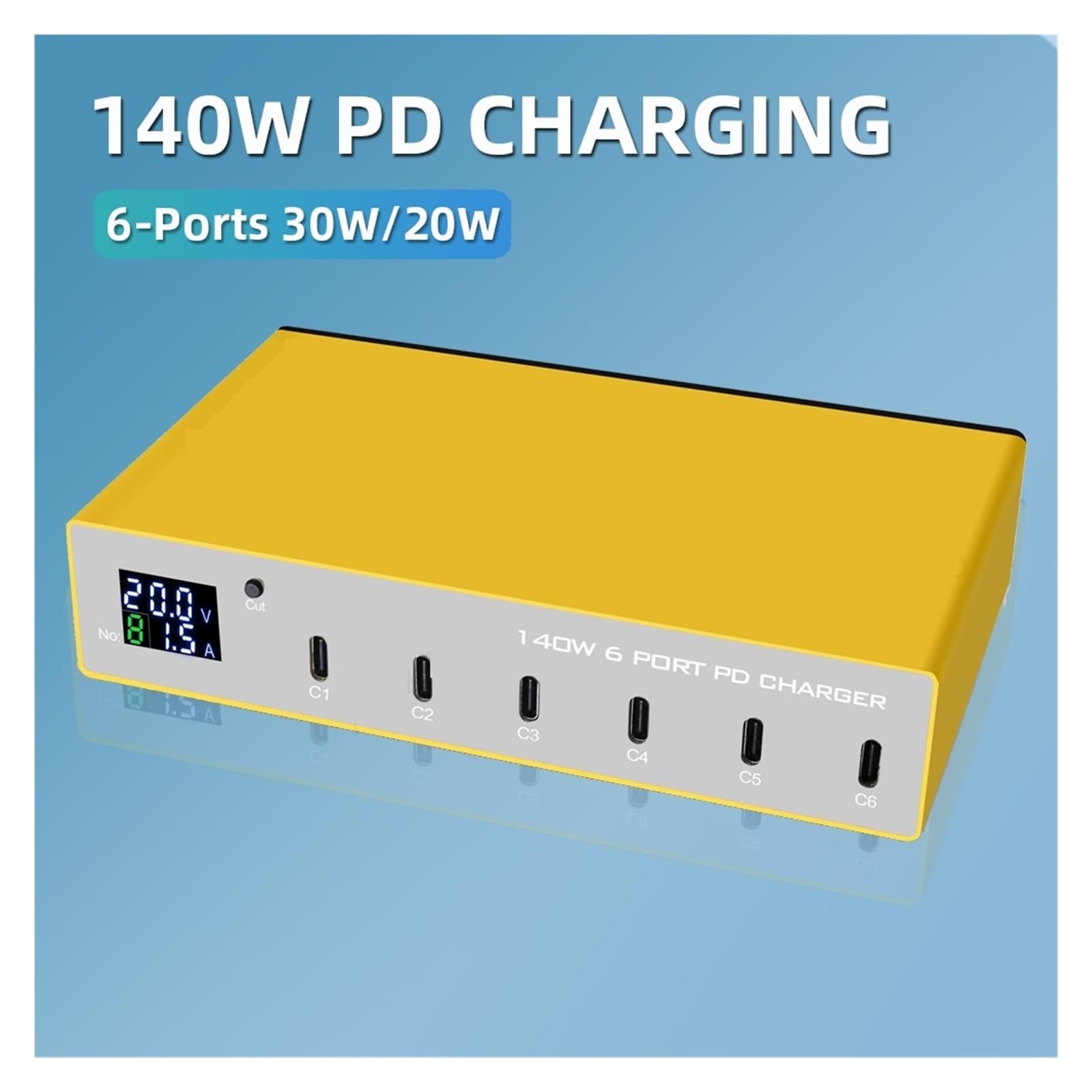 Stazione Di Ricarica Rapida USB-C Multipla Con Caricabatterie Rapido PD 6 Porte Da 140 W E Display LED Capacità Di Ricarica Rapida(White 140W PD)