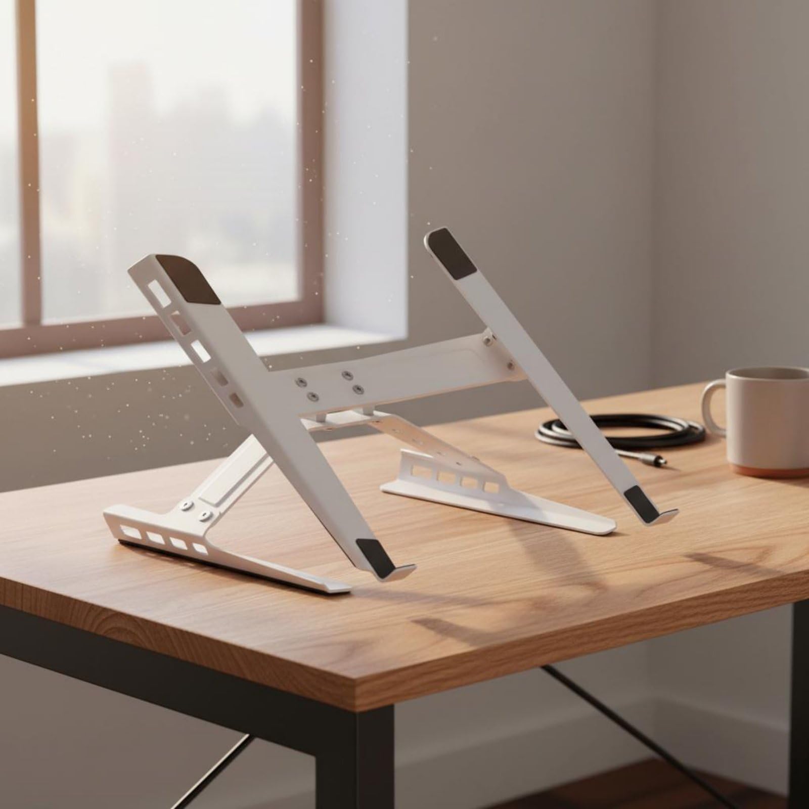 Qianly Supporto Laptop Regolabile Supporto Computer Portatile Rialzo Notebook Base Ventilata Riser Ergonomico con Passaggio in Acciaio al Carbonio Adatto a Postazione Editing, Nero