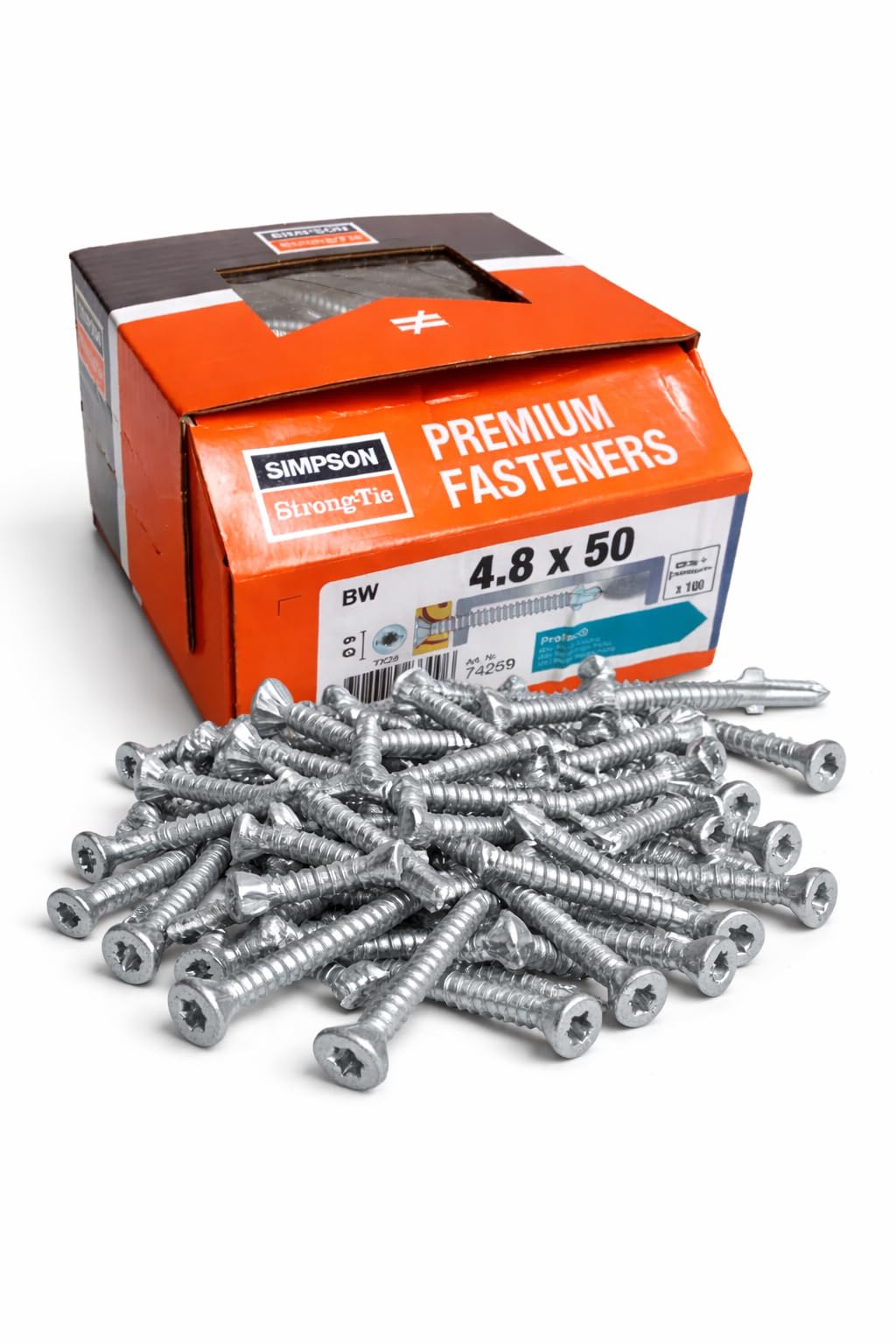 Simpson Strong-Tie wkręty do wiertarki skrzydłowej, 4,8 x 50 mm, TX25 Protec, wkręty samowiercące do drewna na metalu, łeb wpuszczany z frezującymi żebrami, napęd Torx, odporne na korozję, 100 sztuk