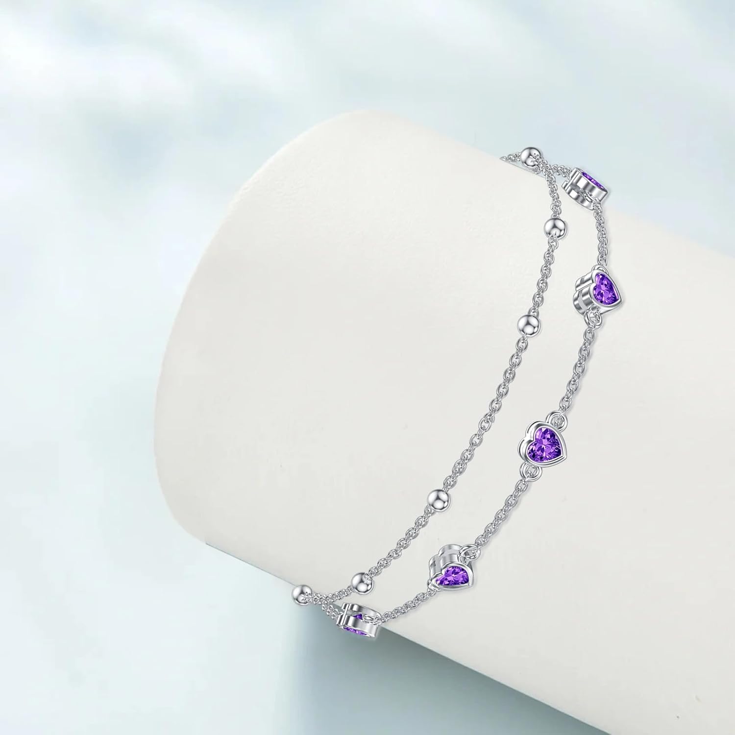 Dorunmo 925 Sterling Silver Heart Birthstone Anklet Bracelets for Women Best Mother's Day Birthday Jewelry for Wife Girlfriend Mom Daughter Her - Image 6