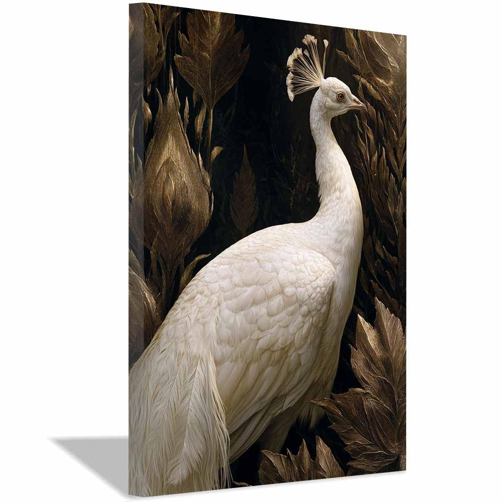 PUQAAEO Wall Art,Animals Canvas Picture Prints Luxury Golden Foliage Peacock Modern Aesthetic Posters Prints For Living Room(Multicolor)-70x100cm Framed