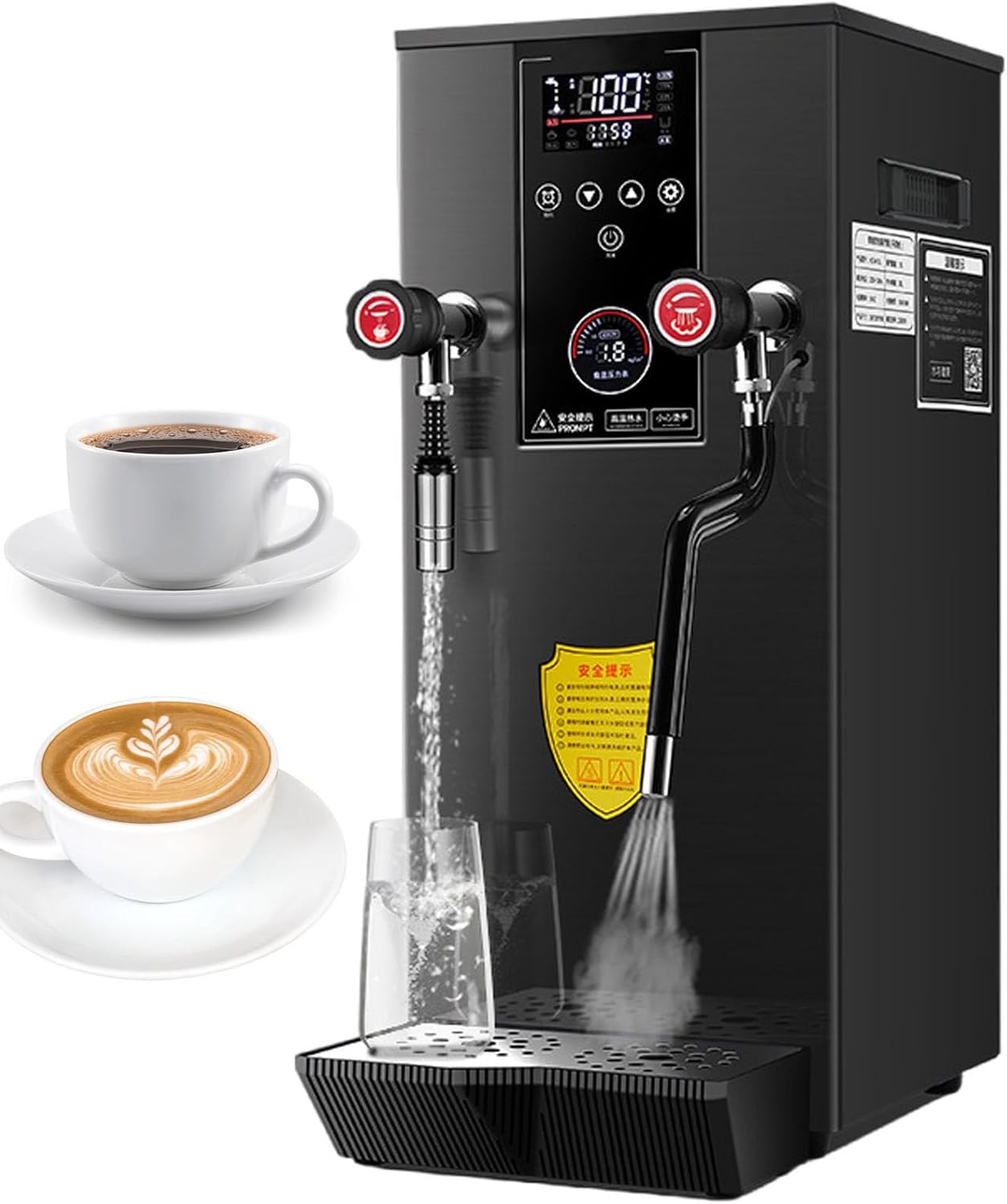 2500W Commercial Multi-Purpose Milk Frother, 12L Full-Automatic Steam Boiling Water Frothing Machine, with LCD Temperature Display, Stainless Steel Liner, for Coffee/Dessert Shop Black