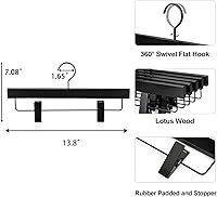 Vista 4 de TOPIA HANGER Perchas de madera negra para pantalones, perchas de falda de madera con clips, percha de lujo para jeans con gancho plano anti-óxido