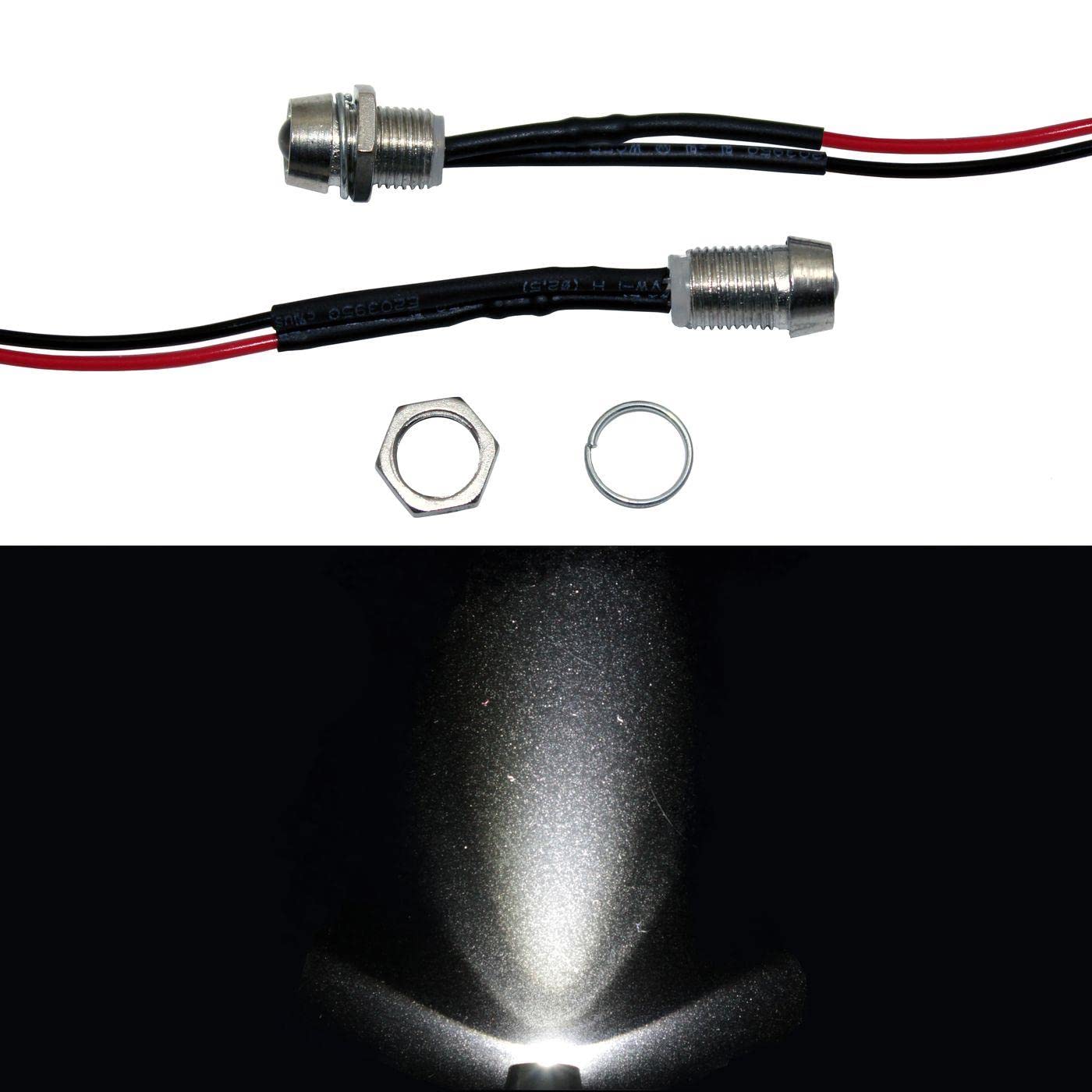 Lumonic 5x LED a vite superluminosi con resistenza per applicazioni a 12V - LED alta potenza con cavo di collegamento da saldare per il fai da te bianco 6000K - Diametro: 5mm
