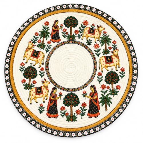 Image of Cotton Printed Round Table Mat (38x38 cm) - Pack of 1 (Single PCS) (Multi 12)