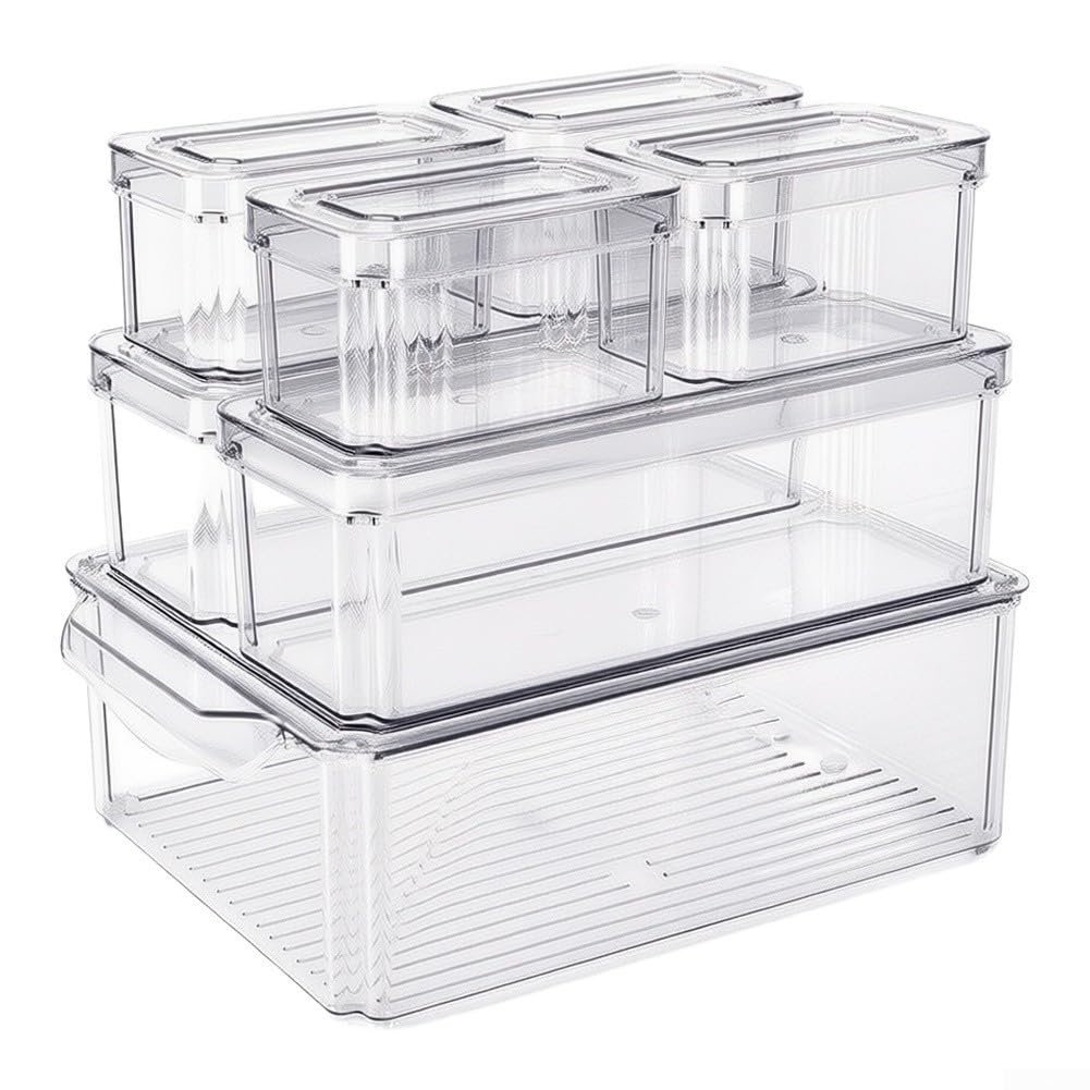 Transparente PET Kühlschrankbox Stapelbar Transparente PET Kühlschrankbox | Transparentes PET-Material, , , bruchsicher, für ideal für Kühlschrank & Speisekammer