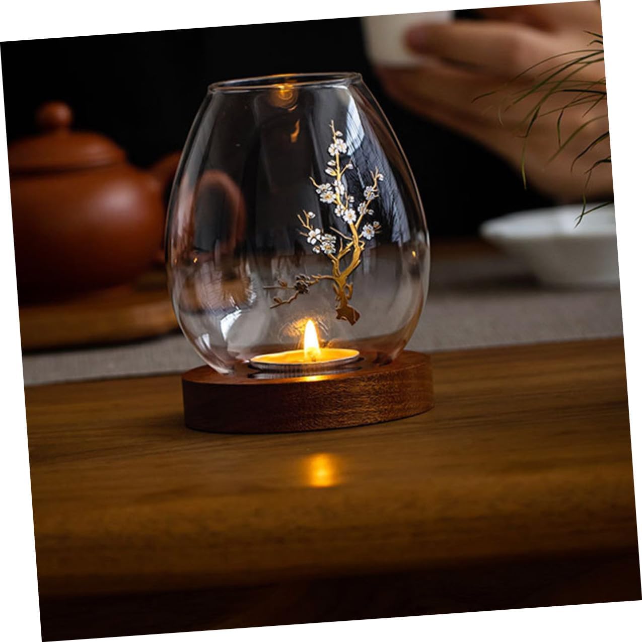 Luxshiny Decorative Glass Candle Shade with Flower Pattern Glass Candle Cover Holder for Romantic Dinner and Home Décor