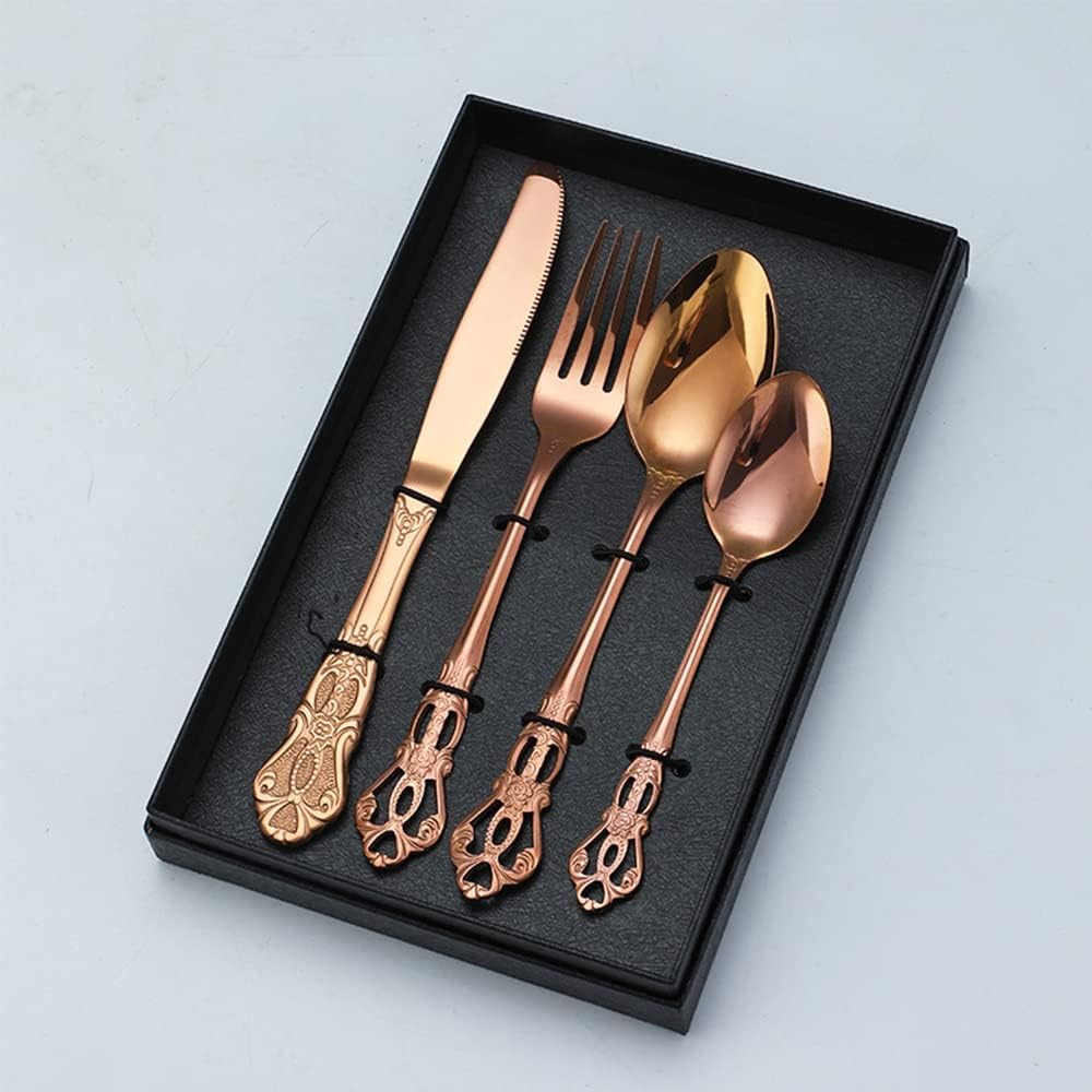 HADECOLL Dinner Gold Silverware Set For 8 People Cutlery Set Flatware Classical Palace Style Cutlery Utensil Set,Rose Gold-8Pcs For 2